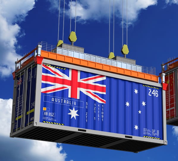 an image a of a shipping container with a uk flag for a shipping from china to the US informational page