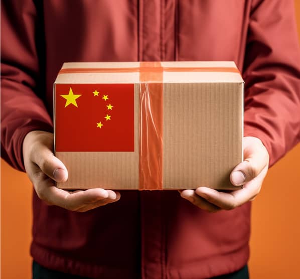 Shipping from China to the US - FI image of a parcel with a chinese flag for a page about shipping from china to the US