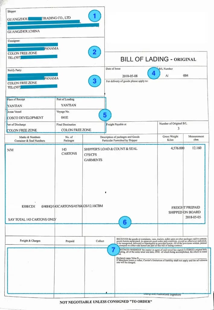 image of ocean house bill of lading 